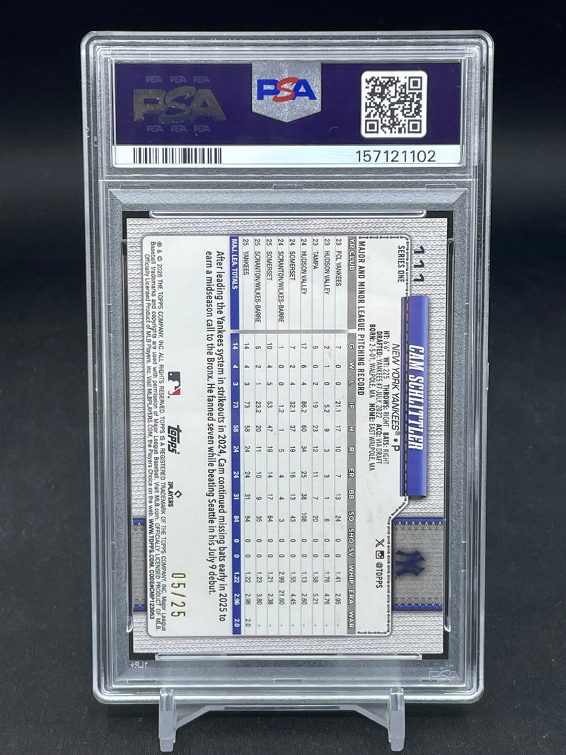 2026 TOPPS SERIES ONE - WOOD - C. SCHLITTLER - #111 - #'D/25 - PSA 10 - RC