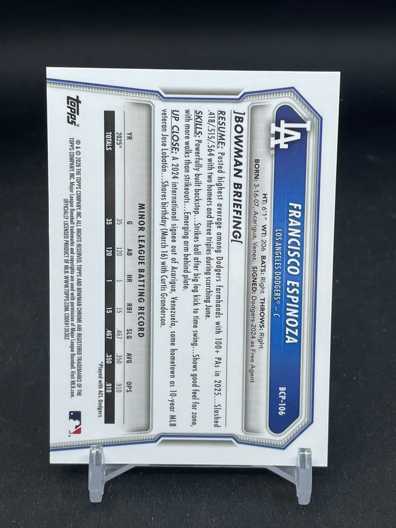 2026 TOPPS BOWMAN CHROME - REPTILIAN REFRACTOR - 1ST BOWMAN - F. ESPINOZA -