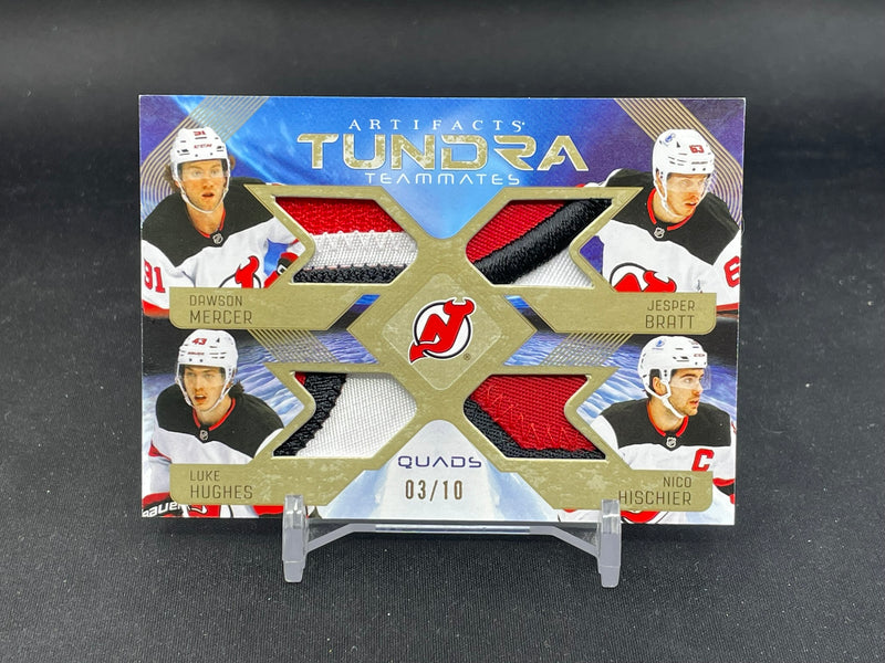 2025 UPPER DECK ARTIFACTS - TUNDRA TEAMMATES - D. MERCER / J. BRATT / L. HUGHES / N. HISCHIER - #T4-NJD - #'D/10 - QUAD RELIC