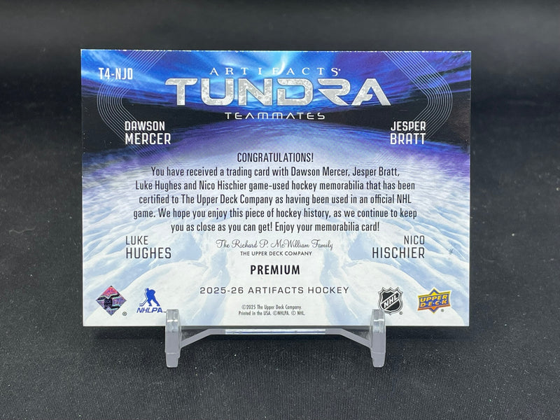2025 UPPER DECK ARTIFACTS - TUNDRA TEAMMATES - D. MERCER / J. BRATT / L. HUGHES / N. HISCHIER - #T4-NJD - #'D/10 - QUAD RELIC
