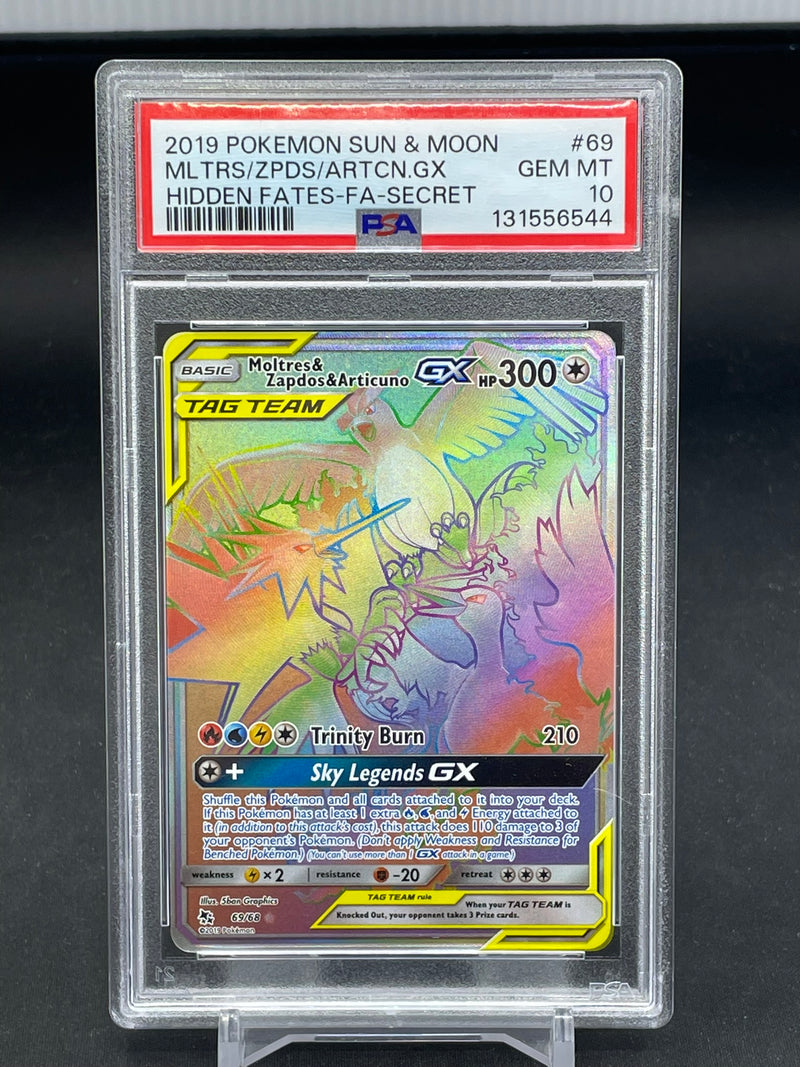 POKEMON - HIDDEN FATES - MOLTRES & ZAPDOS & ARTICUNO GX - RAINBOW -