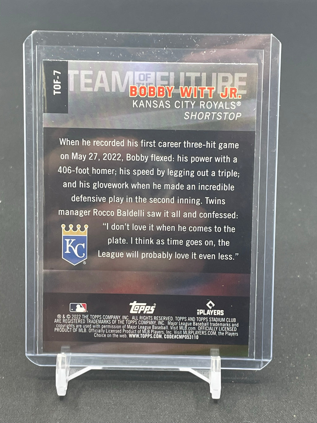 Bobby Witt Jr. 2022 Topps Stadium Club Chrome Team of the Future