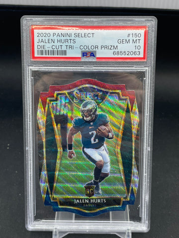 2020 PANINI SELECT - DIE-CUT TRI-COLOR PRIZM - J. HURTS - #150 - PSA 10 - RC