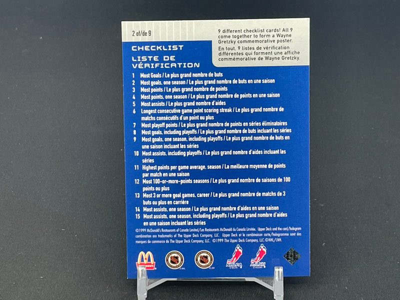 1999 UPPER DECK MCDONALD'S - WAYNE GRETZKY INSERT CARDS - SELECT YOUR CARD