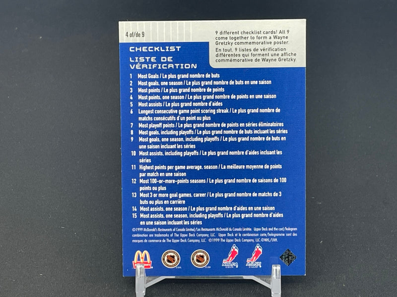 1999 UPPER DECK MCDONALD'S - WAYNE GRETZKY INSERT CARDS - SELECT YOUR CARD