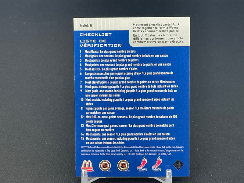 1999 UPPER DECK MCDONALD'S - WAYNE GRETZKY INSERT CARDS - SELECT YOUR CARD
