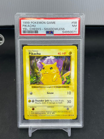 POKEMON - BASE SET SHADOWLESS - PIKACHU - #58 - PSA 7