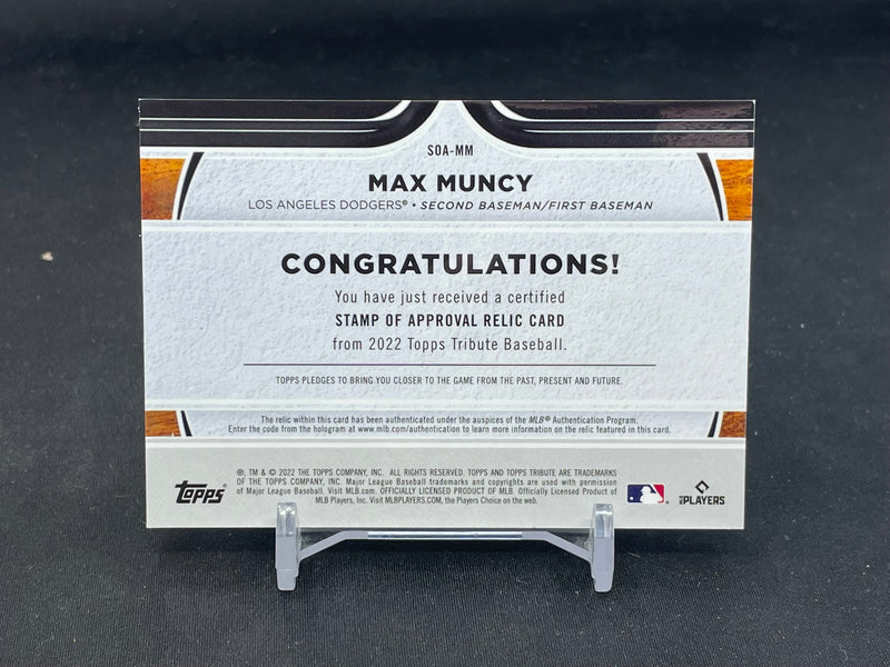 2022 TOPPS TRIBUTE - GREEN - STAMP OF APPROVAL - M. MUNCY - #SOA-MM - #'D/99 - RELIC