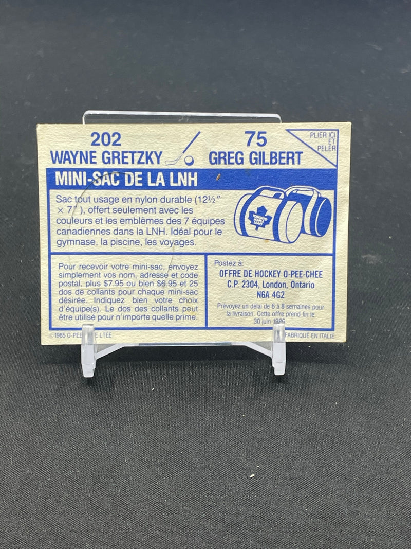 1985 O-PEE-CHEE - STICKER - W. GRETZKY / G. GILBERT - #202 #75