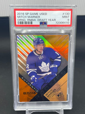 2016 UPPER DECK SP GAME USED - ORANGE RAINBOW - DRAFT YEAR - M. MARNER - #130 - #'D/115 - PSA 9 - RC