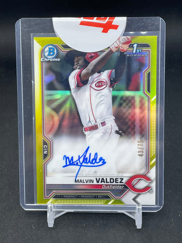 2021 TOPPS BOWMAN CHROME - YELLOW - 1ST BOWMAN - M. VALDEZ - #CPA-MV - #'D/75 - AUTOGRAPH