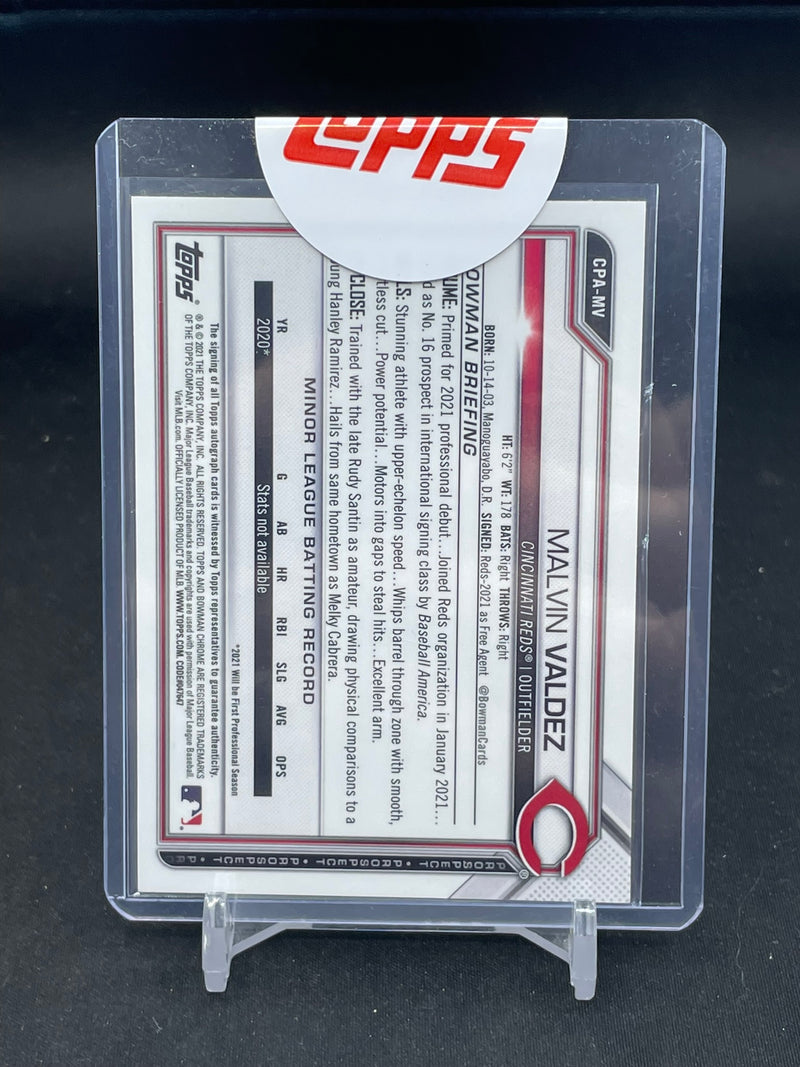 2021 TOPPS BOWMAN CHROME - YELLOW - 1ST BOWMAN - M. VALDEZ - #CPA-MV - #'D/75 - AUTOGRAPH