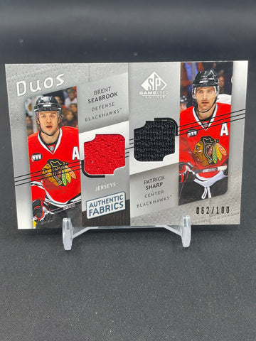 2008 UPPER DECK SP GAME-USED - DUOS - B. SEABROOK / P. SHARP - #AF2-P5 - #'D/100 - DUAL RELIC