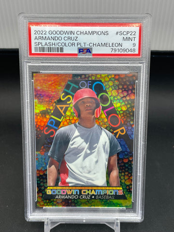 2022 UPPER DECK GOODWIN CHAMPIONS - SPASH OF COLOR - CHAMELEON - A. CRUZ - #SCP22 - #'D/49 -  PSA 9