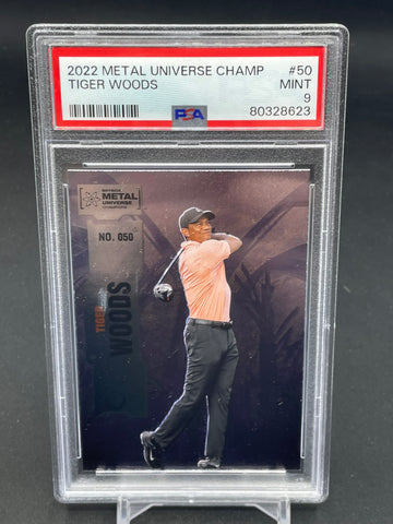 2022 UPPER DECK SKYBOX METAL UNIVERSE CHAMPIONS - T. WOODS - #50 - PSA 9
