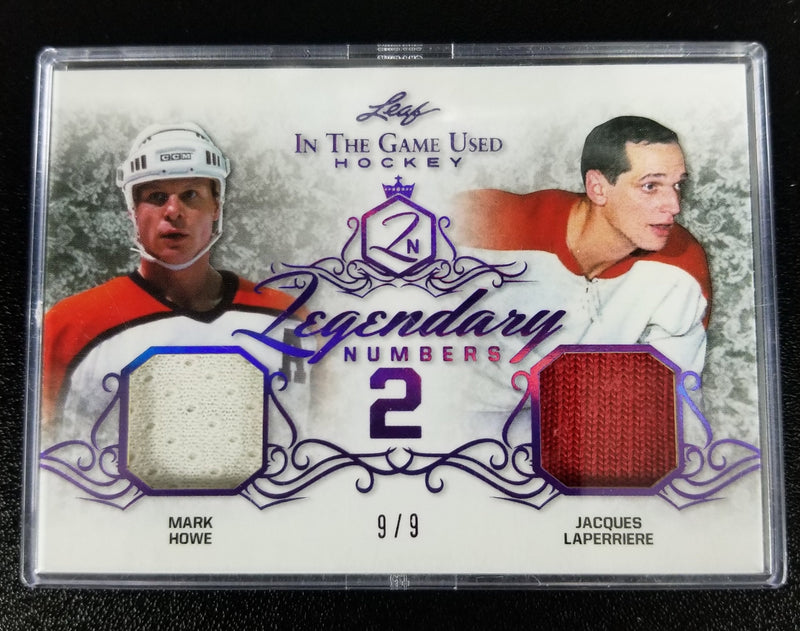 2019 LEAF IN THE GAME USED -  LEGENDARY NUMBERS - M. HOWE /J. LAPERRIERE - #LN-11- #'D/9 - DUAL JERSEYS