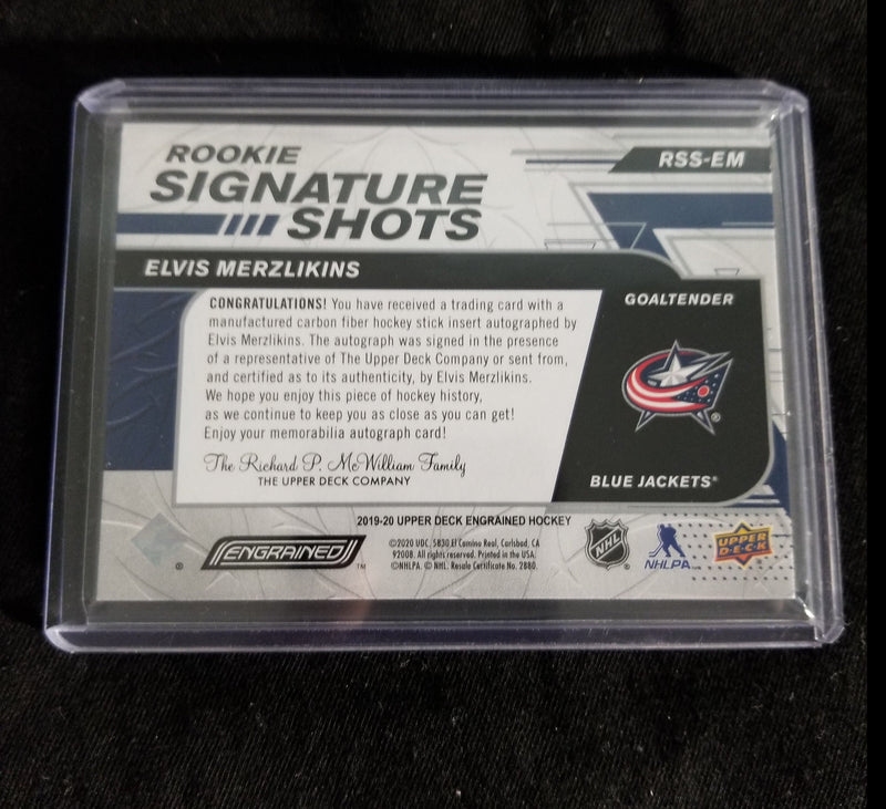 2019 -UPPER DECK ENGRAINED HOCKEY ROOKIE SIGNATURE SHOTS - E. MERZLIKINS - RSS-EM -