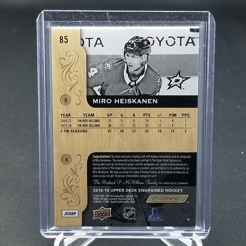 2018 UPPER DECK ENGRAINED - M. HEISKANEN - #85 - #'D/65 - RELIC - AUTOGRAPH - RC
