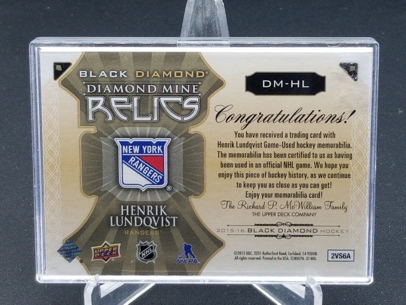 2015 UPPER DECK BLACK DIAMOND - DIAMOND MINE RELICS - H. LUNDQVIST - #DM-HL - #'D/125 - RELIC