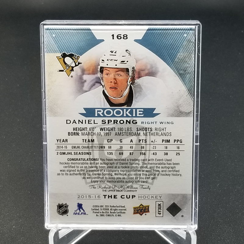 2015 UPPER DECK THE CUP - ROOKIE PATCH - D. SPRONG - #168 - #'D/249 - RELIC - AUTOGRAPH - RC
