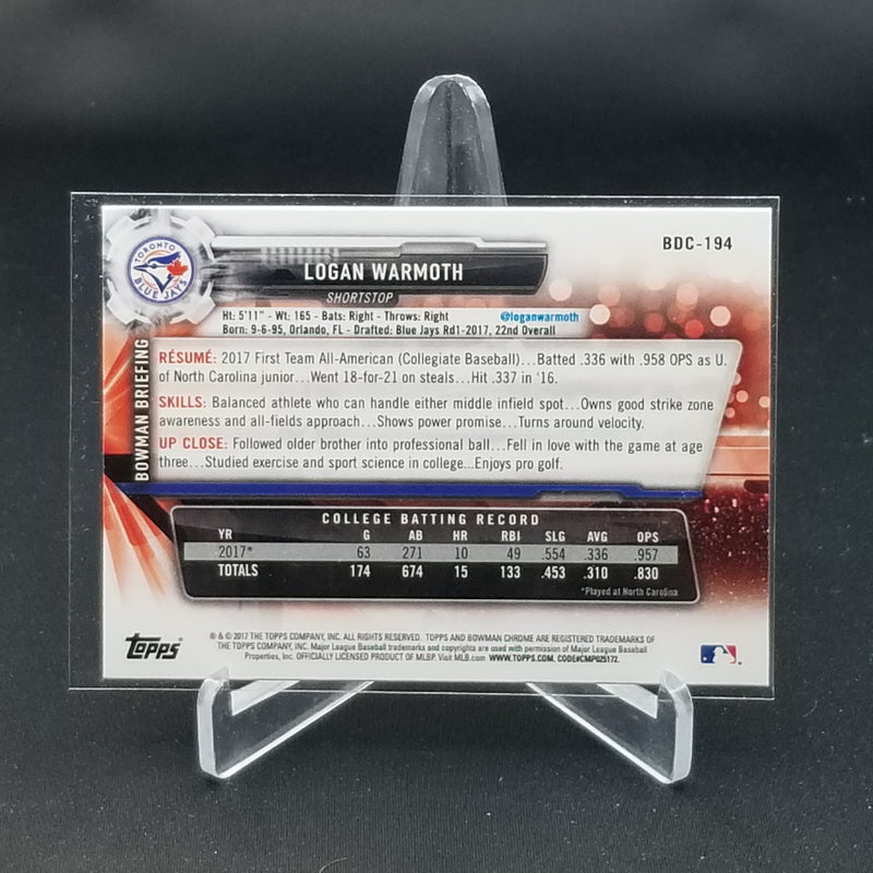 2017 TOPPS BOWMAN CHROME - 1ST BOWMAN - L. WARMOTH -