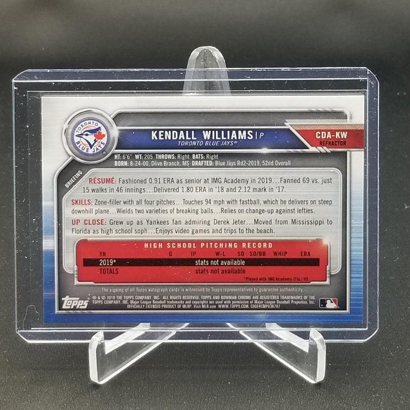 2019 TOPPS BOWMAN CHROME - 1ST BOWMAN - REFRACTOR - K. WILLIAMS - #CDA-KW - #'D/499 - AUTOGRAPH