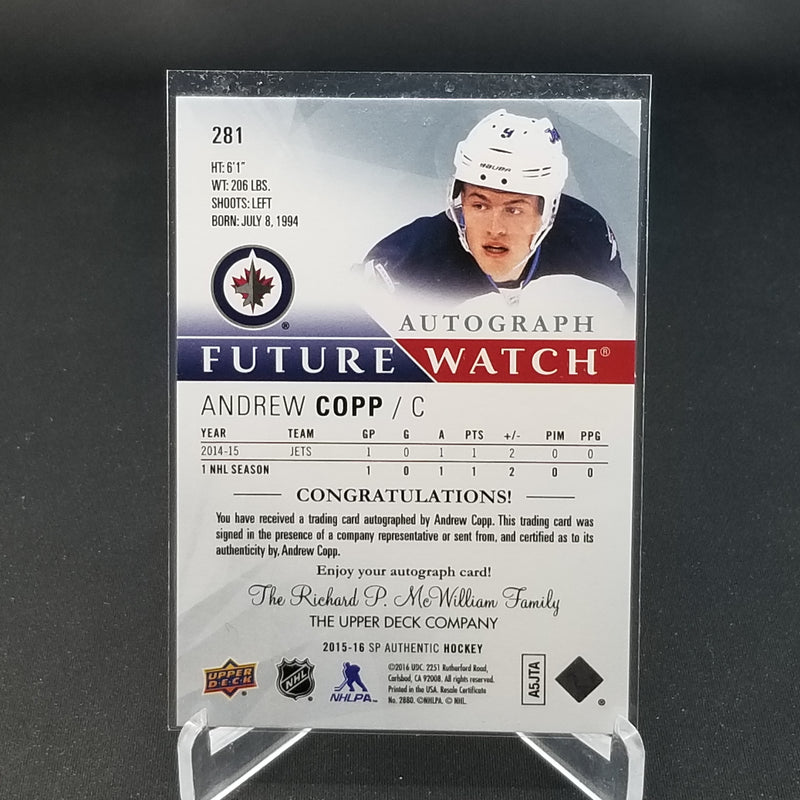 2015 UPPER DECK SP AUTHENTIC - FUTURE WATCH AUTO - A. COPP - #281 - #'D/999 -  AUTOGRAPH - RC