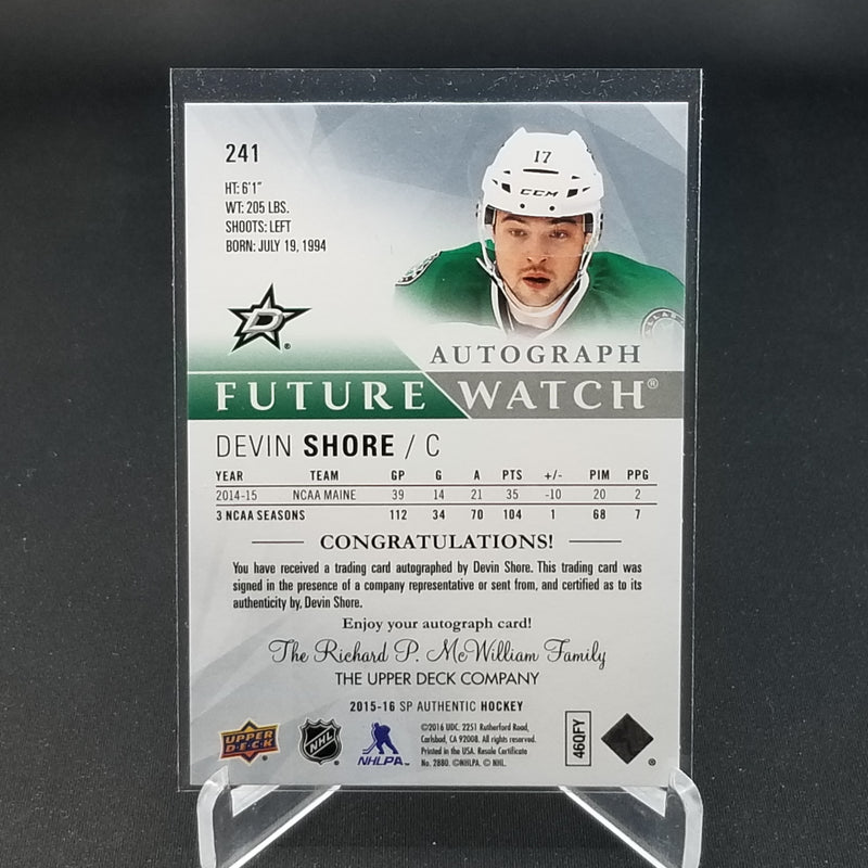 2015 UPPER DECK SP AUTHENTIC - FUTURE WATCH AUTO - D. SHORE - #241 - #'D/999 - AUTOGRAPH - RC