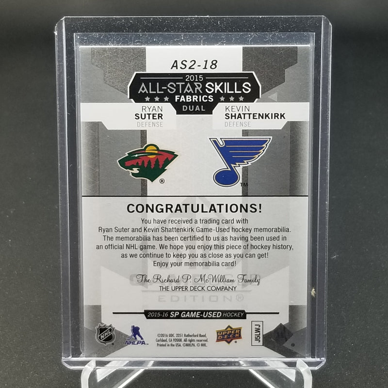 2015 UPPER DECK SP GAME USED - ALL STAR SKILLS FABRICS - R. SUTER / K. SHATTENKIRK -