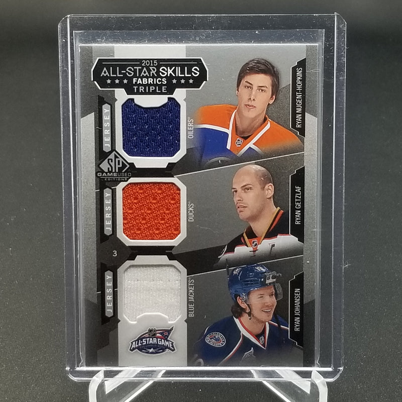 2015 UPPER DECK SP GAME USED - ALL STAR SKILLS FABRICS - R. NUGENT-HOPKINS / R. GETZLAF / R. JOHANSEN -