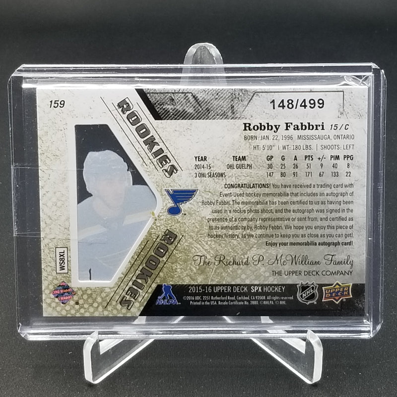 2015 UPPER DECK SPX - ROOKIE AUTO JERSEY - R. FABRI - #159 - #'D/499 - QUAD RELIC - AUTOGRAPH - RC