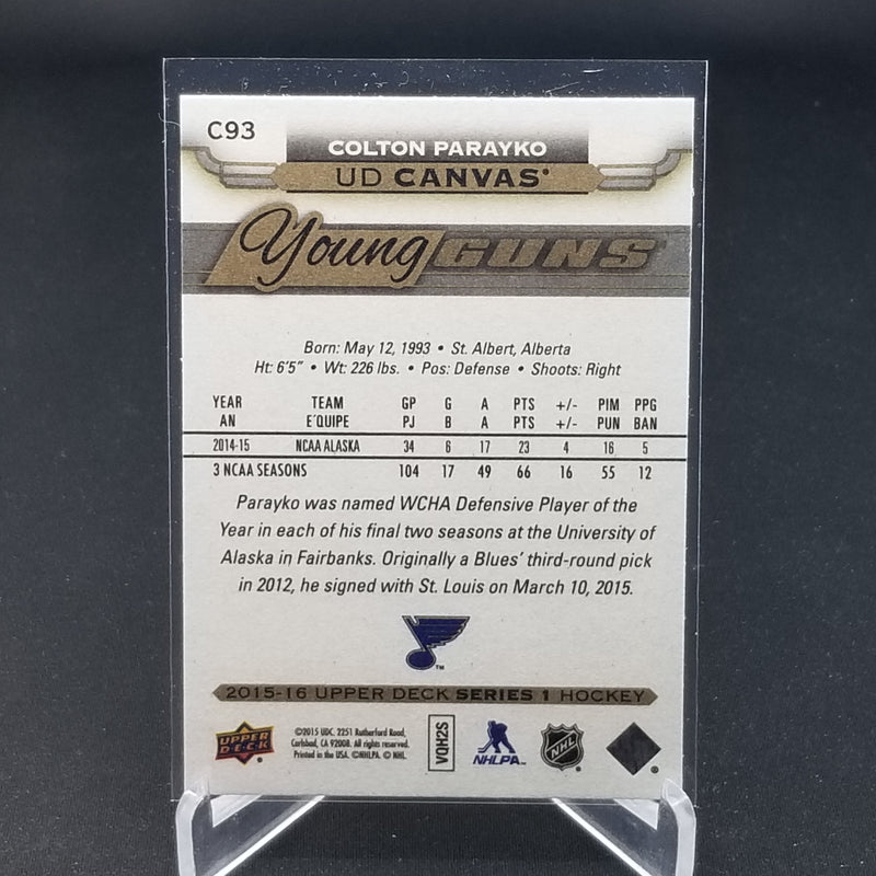 2015 UPPER DECK SERIES ONE - UD CANVAS - YOUNG GUNS - C. PARAYKO -