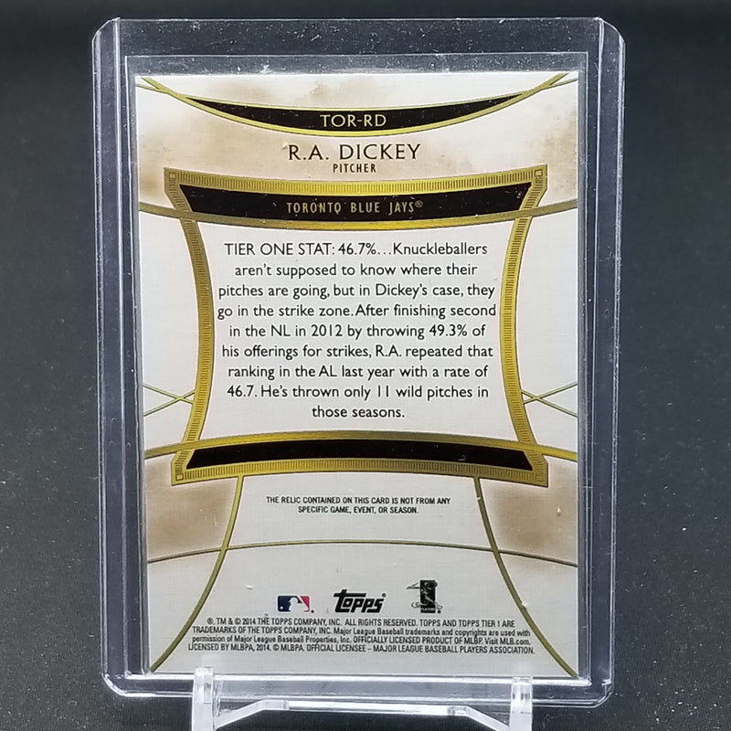 2014 TOPPS TIER ONE - R. DICKEY - #TOR-RD - #'D/399 - RELIC