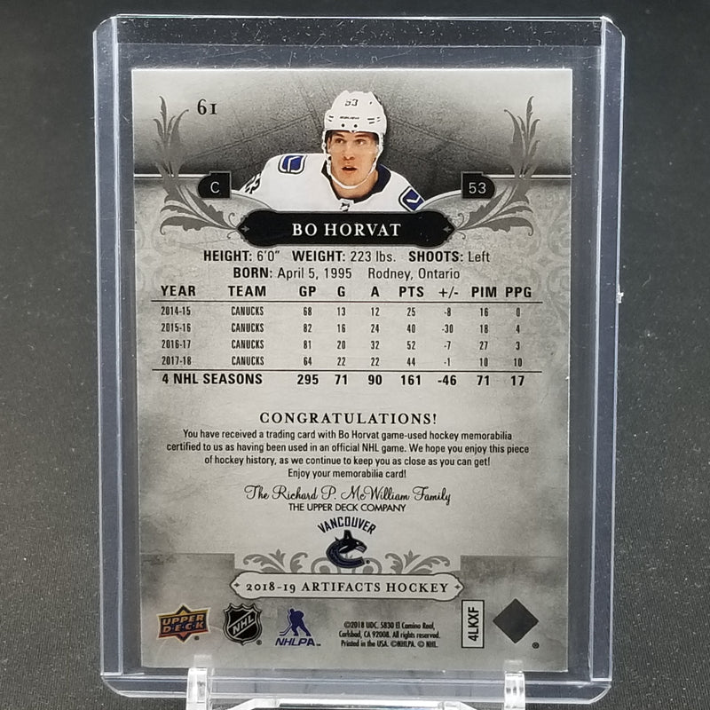 2018 UPPER DECK ARTIFACTS - B. HORVAT - #61 - #'D/165 - DUAL RELIC