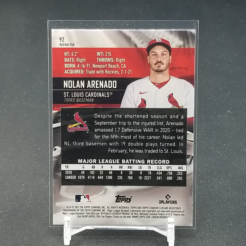 2021 TOPPS STADIUM CLUB CHROME - REFRACTOR - N. ARENADO -