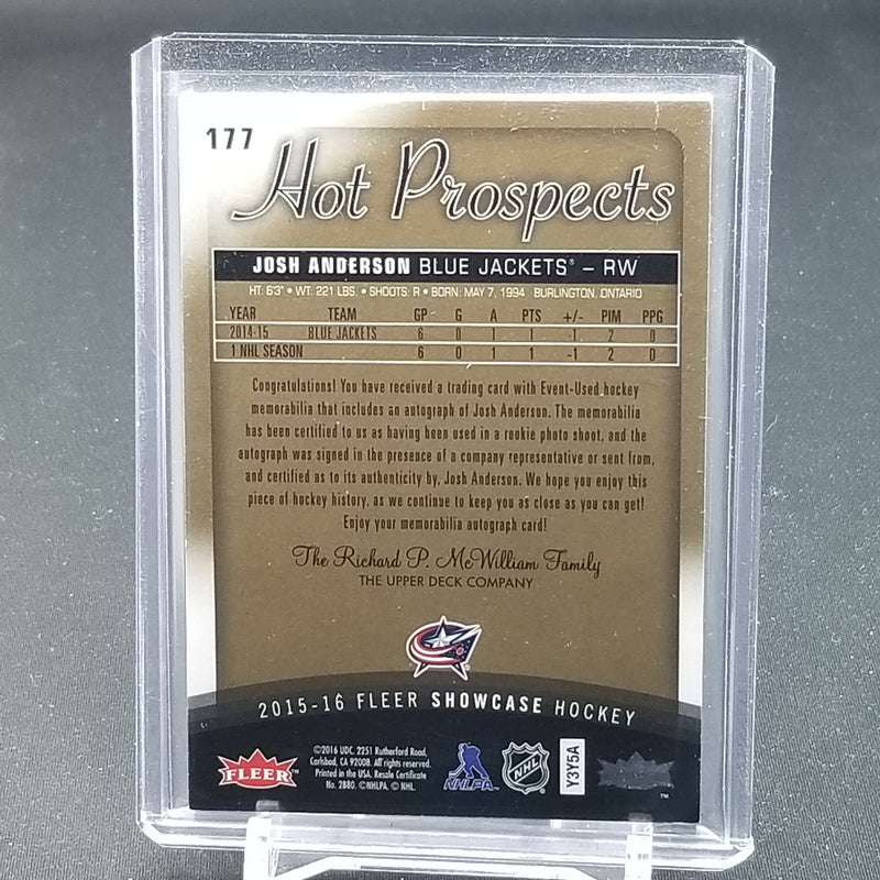 2015 FLEER SHOWCASE - HOT PROSPECTS - J. ANDERSON - #177 - #'D/499 - PATCH - AUTOGRAPH - RC
