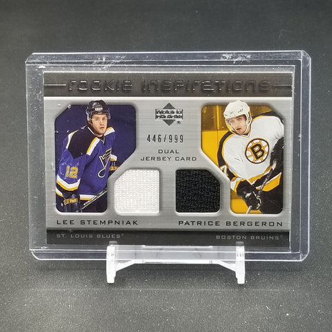 2005 TOPPS ROOKIE UPDATE - ROOKIE INSPIRATIONS - L. STEMPNIAK/ P. BERGERON - #233 - #'D/999 - DUAL JERSEY