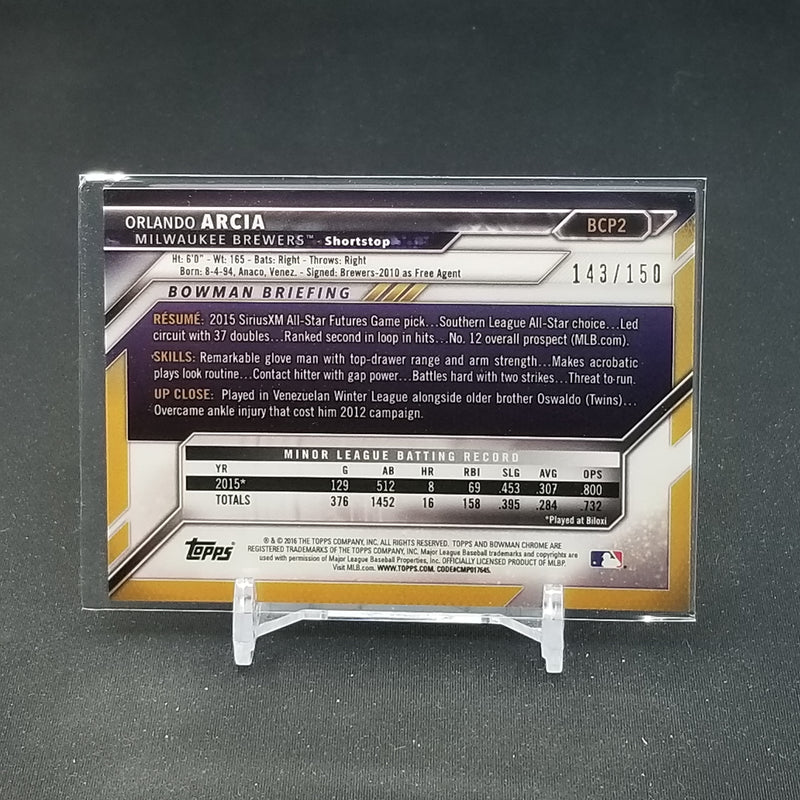 2016 TOPPS BOWMAN CHROME -BLUE - O. ARCIA - #BCP2 - #'D/150