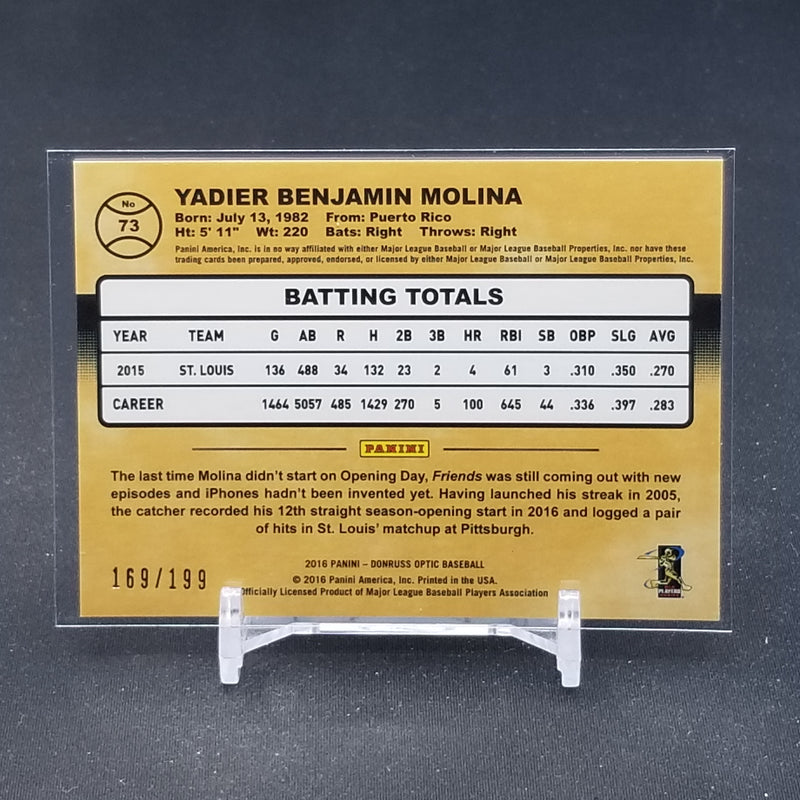 2016 PANINI DONRUSS OPTIC - ORANGE - Y. MOLINA - #73 - #'D/199