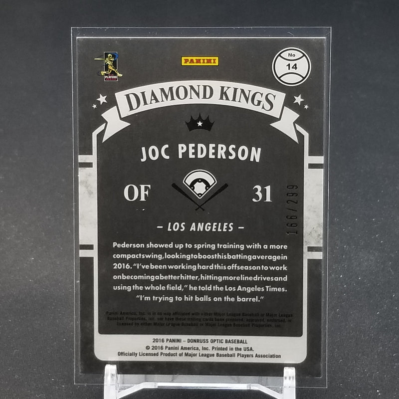 2016 PANINI DONRUSS OPTIC - DIAMOND KINGS - AQUA REFRACTOR - J. PEDERSON - #14 - #'D/299