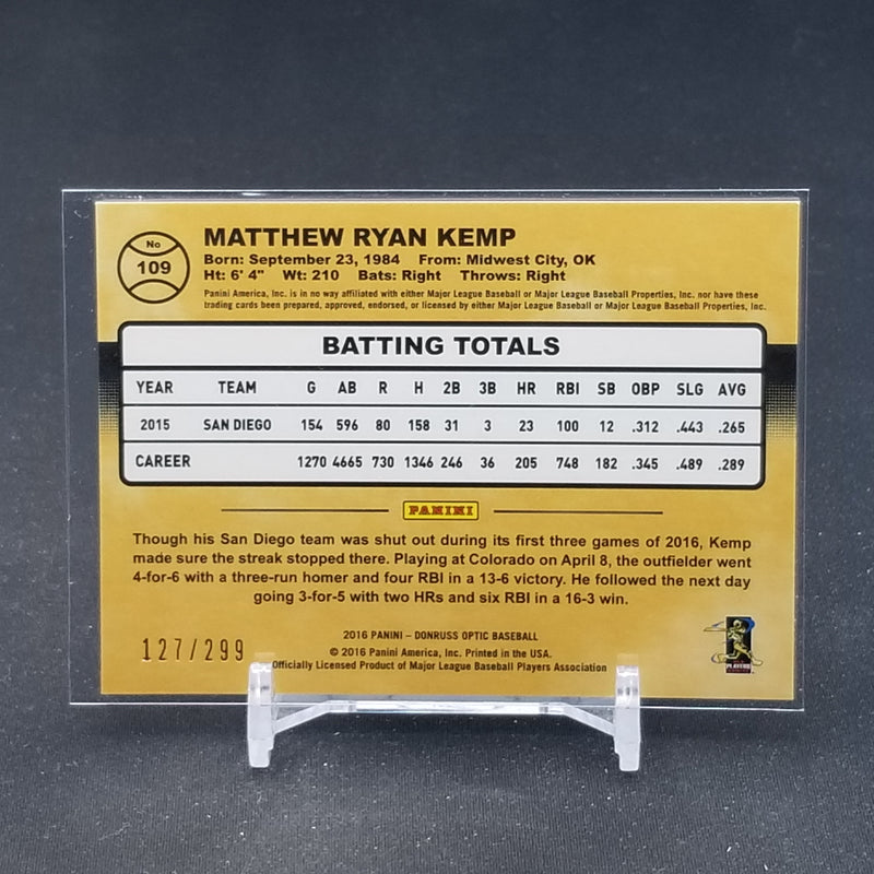 2016 PANINI DONRUSS OPTIC -AQUA - M. KEMP - #109 - #'D/299