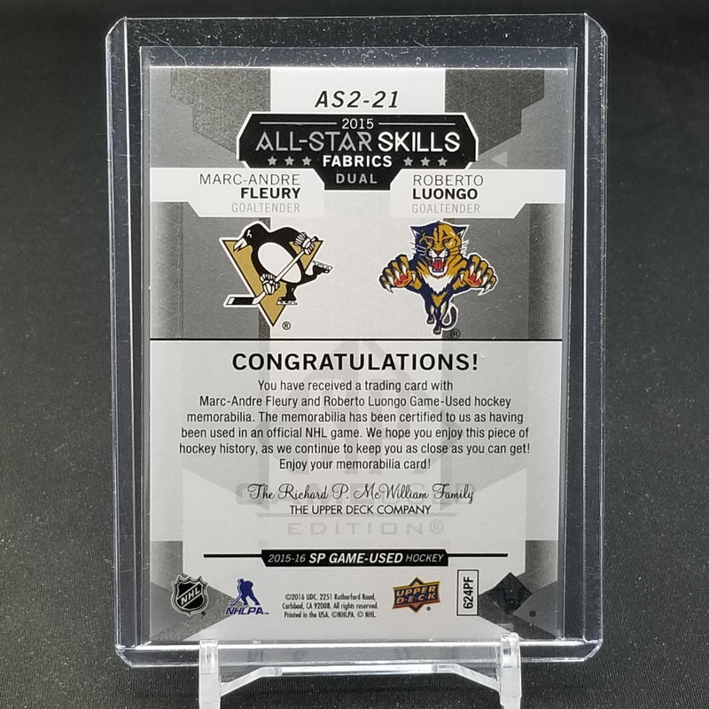 2015 UPPER DECK SP GAME-USED - ALL-STAR SKILLS FABRICS - M. FLEURY / R. LUONGO -