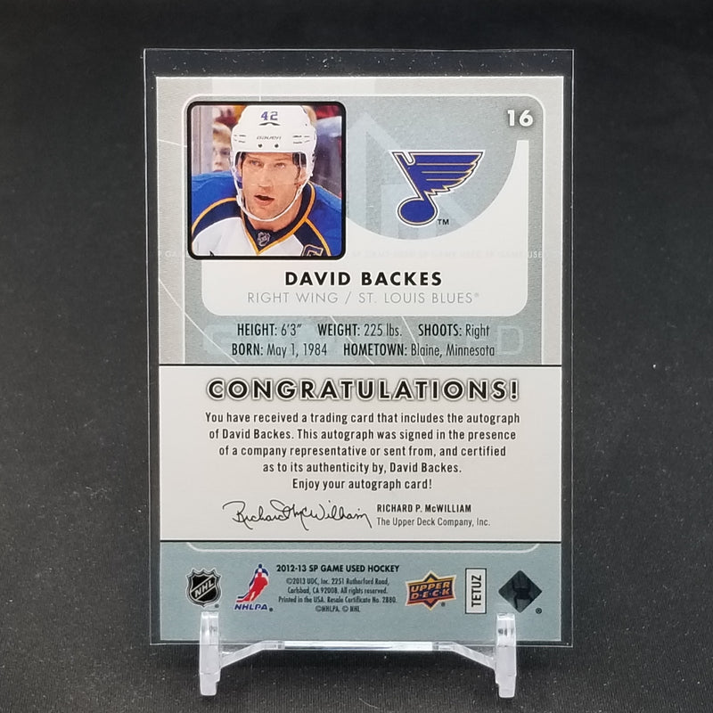 2012 UPPER DECK SP GAME USED - D. BACKES -