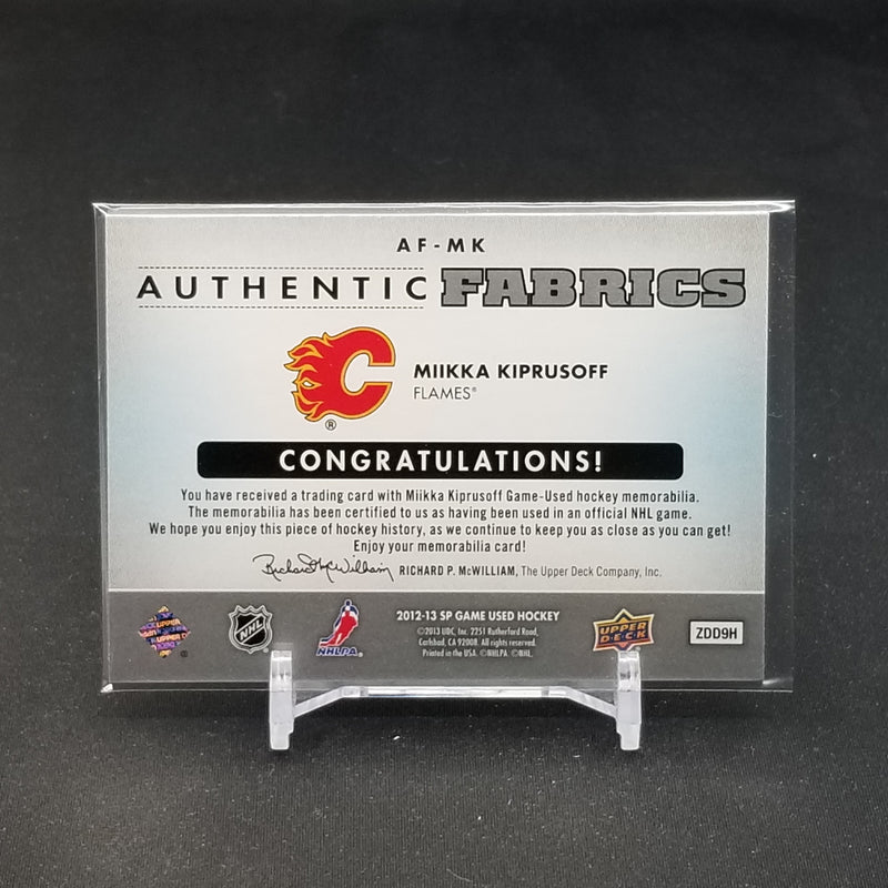 2012 UPPER DECK SP GAME USED - AUTHENTIC FABRICS - M. KIPRUSOFF -