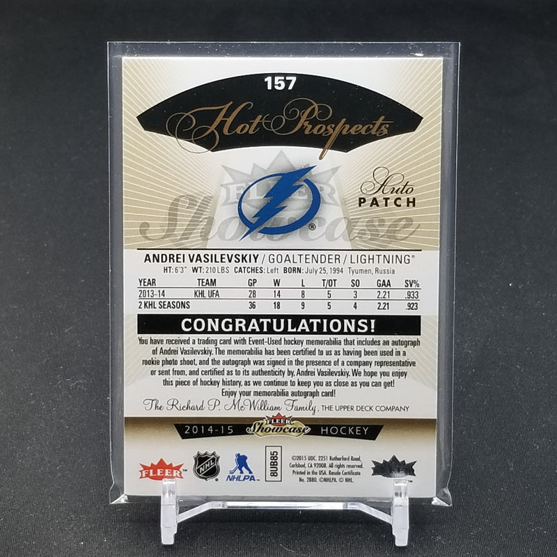 2014 FLEER SHOWCASE - HOT PROSPECTS - A. VASILEVSKIY - #157 - #'D/375 - RELIC - AUTOGRAPH - RC