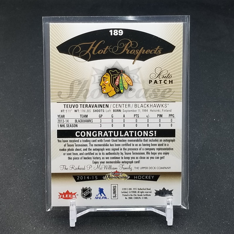 2014 FLEER SHOWCASE - HOT PROSPECTS - T. TERAVAINEN - #189 - #'D/375 - RELIC - AUTOGRAPH - RC