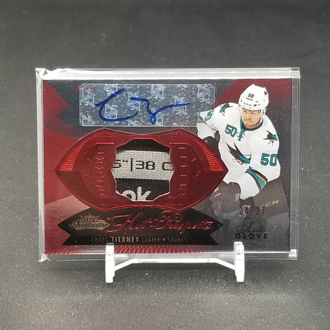 2014 FLEER SHOWCASE - RED GLOW - HOT PROSPECTS - C. TIERNEY - #193 - #'D/27 - GLOVE RELIC - AUTOGRAPH - RC
