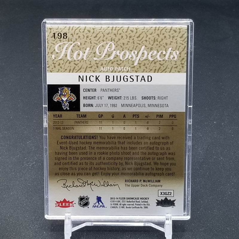 2013 FLEER SHOWCASE - HOT PROSPECTS - N. BJUGSTAD - #198 - #'D/375 - RELIC - AUTOGRAPH - RC