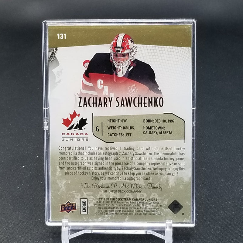 2015 UPPER DECK TEAM CANADA JUNIORS - Z. SAWCHENKO - #131 - #'D/199 - RELIC - AUTOGRAPH