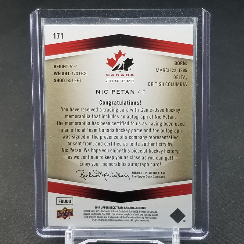2014 UPPER DECK TEAM CANADA JUNIORS - N. PETAN - #171 - #'D/199 - RELIC - AUTOGRAPH